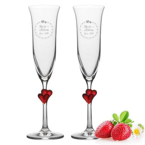 personalisierte Sektgläser-Set Herzen rot Motiv:Herzkreis
