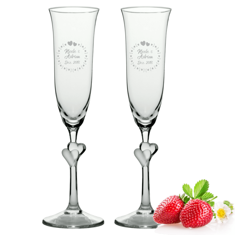 personalisierte Sektgläser-Set Herzen Motiv Herzkreis