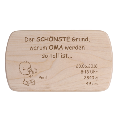 Frühstücksbrett für Oma mit Gravur zur Geburt