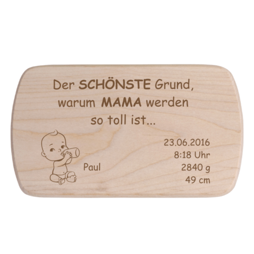 Frühstücksbrett für Mama mit Gravur zur Geburt