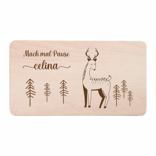 Kinder-Frühstücksbrettchen Hirsch mit Wunschnamen