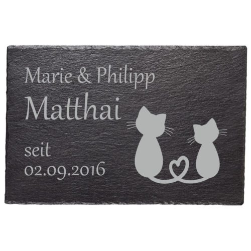 Schiefertafel mit Namensgravur - Katzen