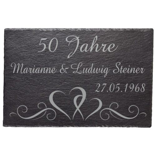 Schiefertafel zur goldenen Hochzeit - Herzranke mit Namensgravur
