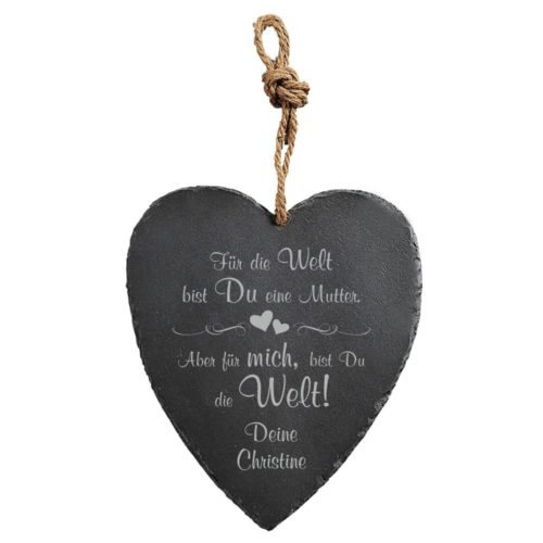 Herz-Schiefertafel mit Gravur für die liebe Mama