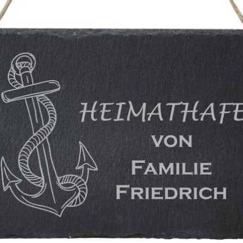 Türschild Schiefer mit Deinem Familiennamen Heimathafen