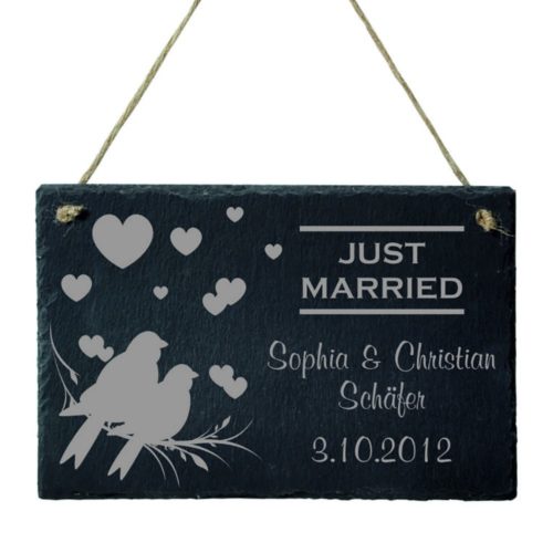 Dekoschild Geschenk Schiefer zur Hochzeit - JUST MARRIED