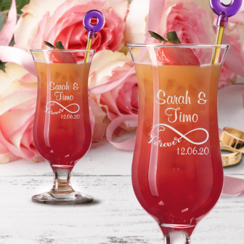 Cocktailglas-Set mit Wunschnamen und Datum Infinity