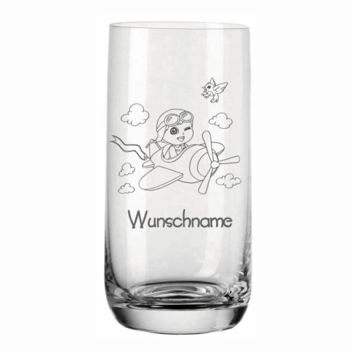 Trinkglas für Kinder Wunschname von Leonardo - Junge im Flugzeug