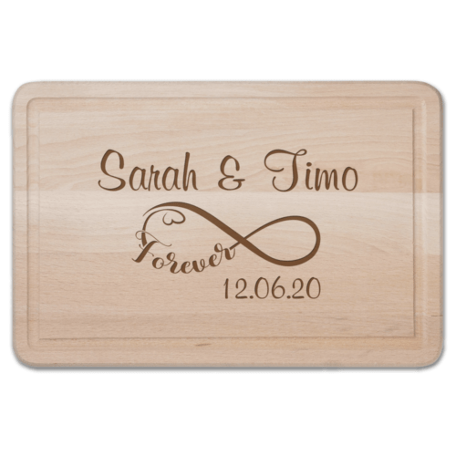 Schneidebrett mit Gravur Infinity und Deinen Wunschnamen und Datum