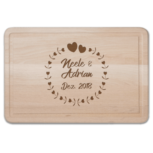 Schneidebrett mit Gravur Herzkreis mit Wunschnamen