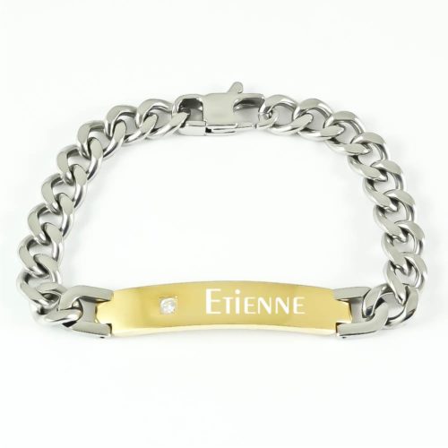 Panzer-Armband mit Gravur Edelstahl Zirkonia silber-gold