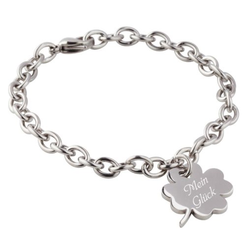 Armband mit Gravur Edelstahl Kleeblatt