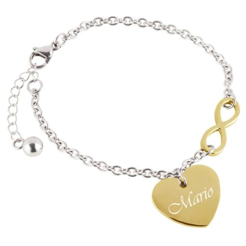 Herz-Armband mit Gravur Infinity bicolor