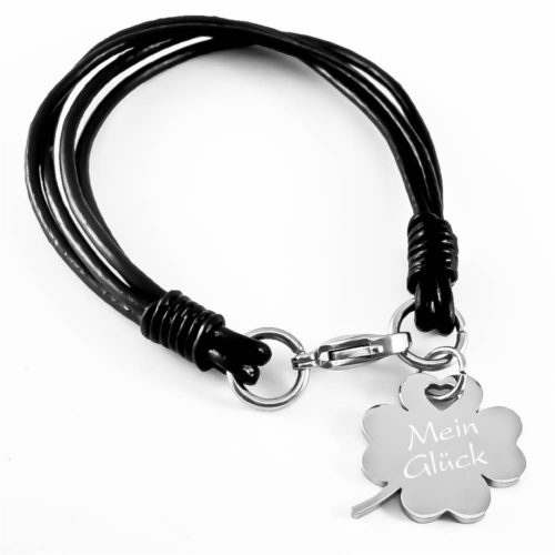 Leder-Armband mit Gravur Kleeblatt