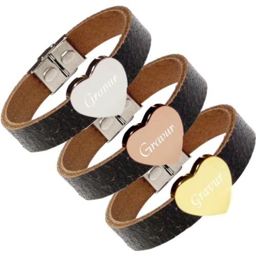 Leder-Armband schwarz mit Gravur Herz