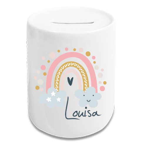 Spardose für Kinder mit Namen Regenbogen Wolke