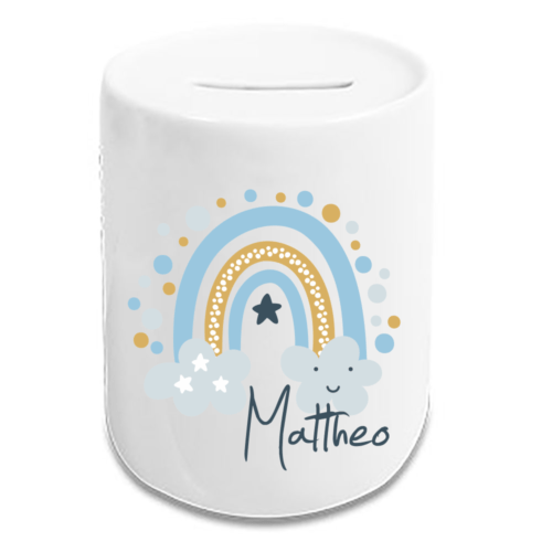 Spardose für Kinder mit Namen Regenbogen Wolke