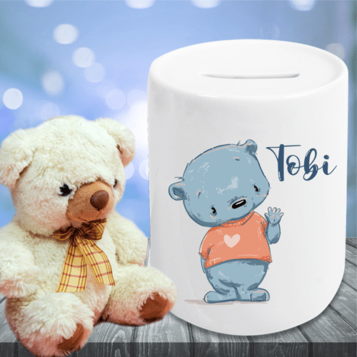 Spardose für Kinder mit Namen teddy