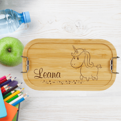 personalisierte Brotdose Kinder Lunchbox Metall mit Holzdeckel...