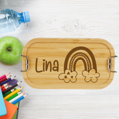 personalisierte Brotdose Lunchbox Bambus Regenbogen