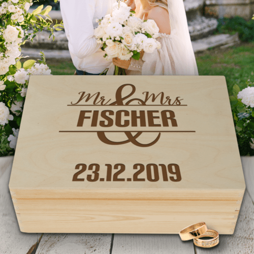 Personalisierte Erinnerungsbox Hochzeit Motiv Mr. & Mrs. mit...