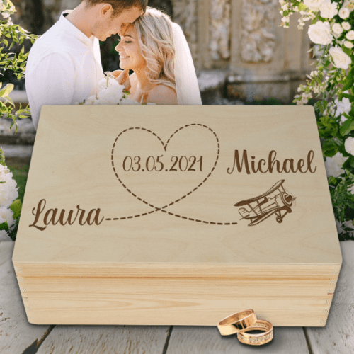 Personalisierte Erinnerungsbox Hochzeit Flieger mit Wunschgravur