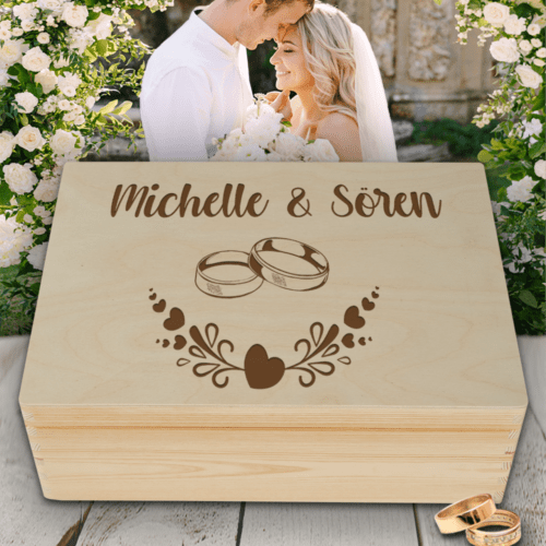 Personalisierte Erinnerungsbox Hochzeit Motiv Ringe 2 mit...