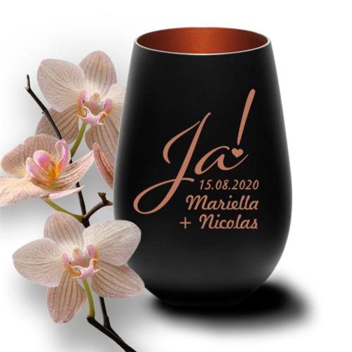 Windlicht mit Gravur schwarz-bronze zur Hochzeit -Ja mit Namen-