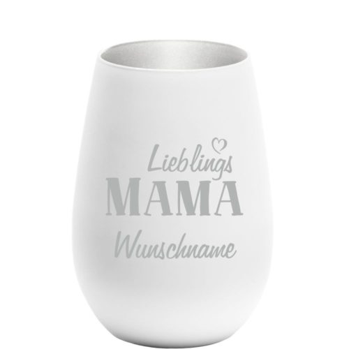 Windlicht Lieblings-Mama mit Wunschnamen weiss-silber