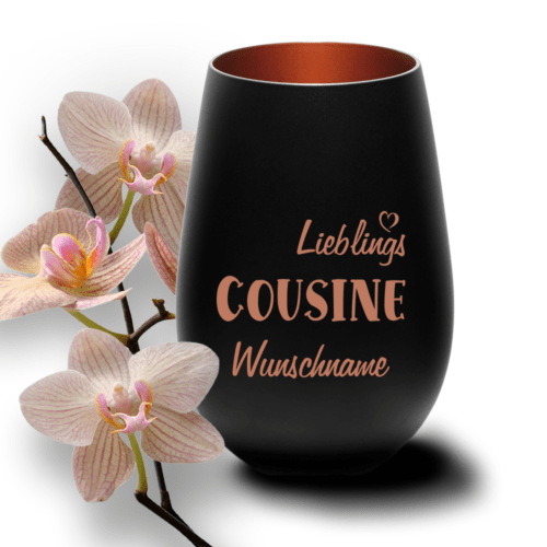 Deko-Windlicht Lieblings-Cousine mit Wunschnamen schwarz-bronze