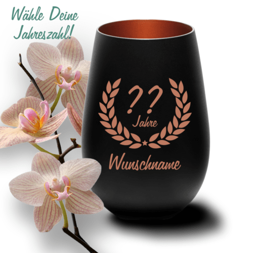 Windlicht mit Gravur schwarz-bronze zum Geburtstag- Wunschjahr