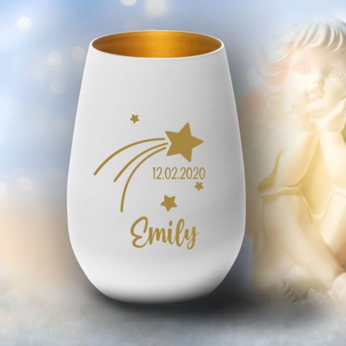 Windlicht Erinnerungslicht - Sternschnuppe mit Namensgravur und...