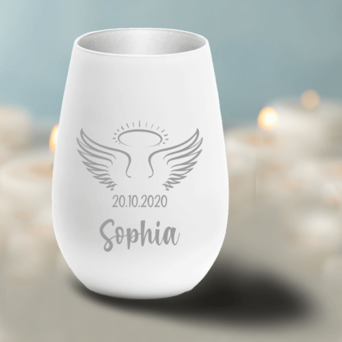 Personalisiertes Windlicht Erinnerungslicht - Engelsflügel