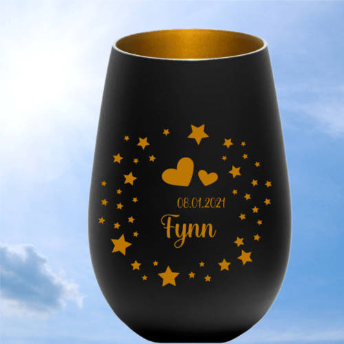 personalisiertes Windlicht Erinnerungslicht - Sterne & Herzen in...