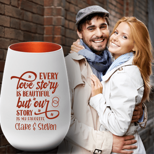 Windlicht zum Valentinstag - Lovestory - mit Deinen Wunschnamen