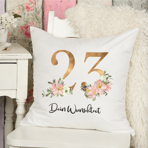Namenskissen zum Geburtstag Floral mit Deinem Wunschtext