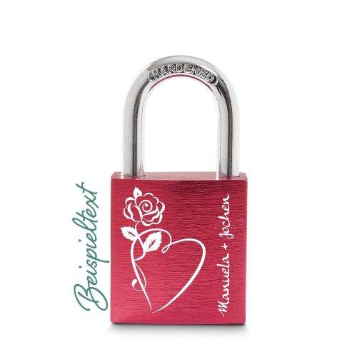 Liebesschloss rot Herz-Rose mit deinen Wunschnamen