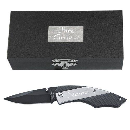 Taschenmesser Carbon mit Gravur Wunschtext