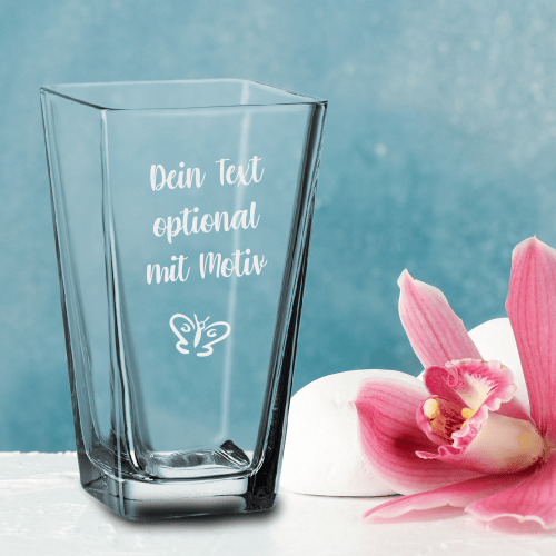 Glasvase mit Gravur Wunschtext mit Motiv