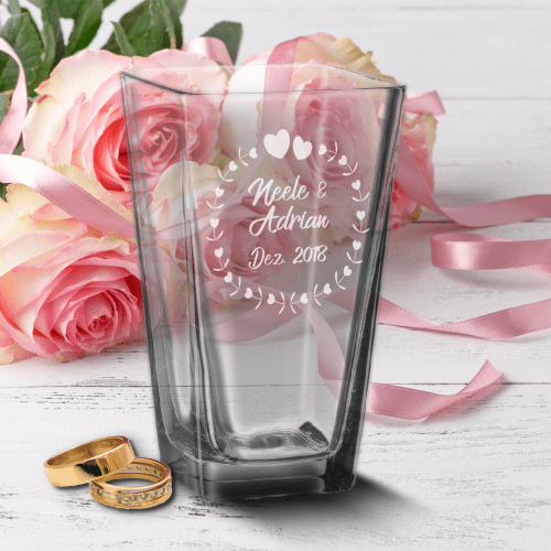 Vase mit Gravur zur Hochzeit mit Wunschnamen und Datum - Herzkreis