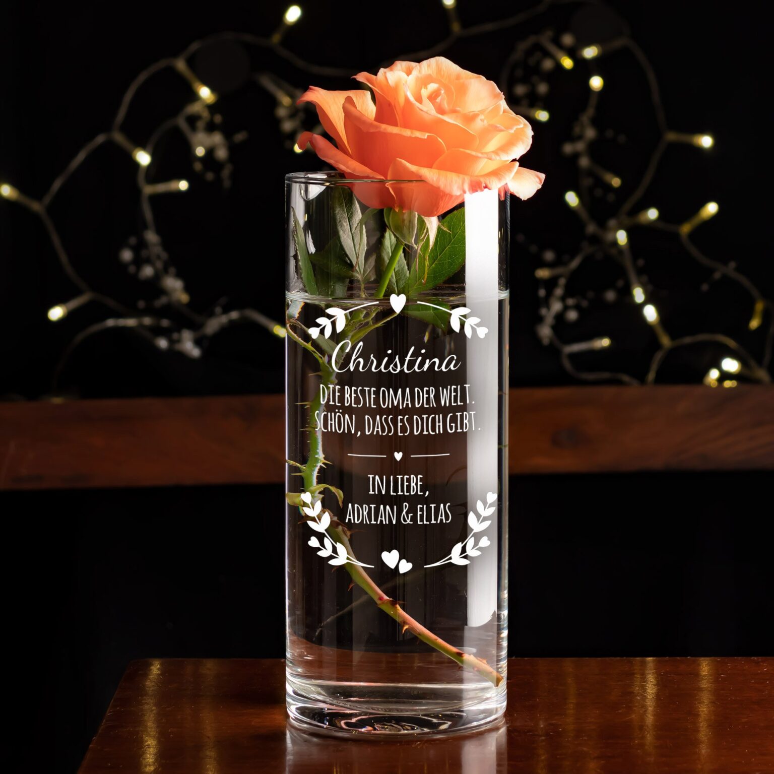 🔖 Runde Vase mit Gravur zur Hochzeit Herzkreis mit Ringen