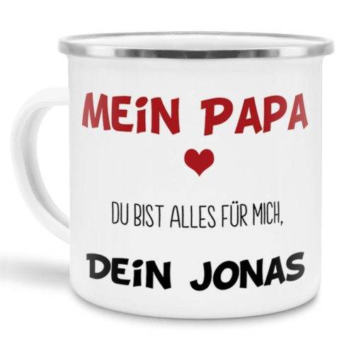 Tasse zum Muttertag oder Vatertag Mein Papa - Name - Emaille klein