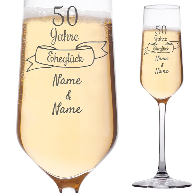 Graviertes Sektglas - Goldene Hochzeit - 50 Jahre Eheglück - mit Namen