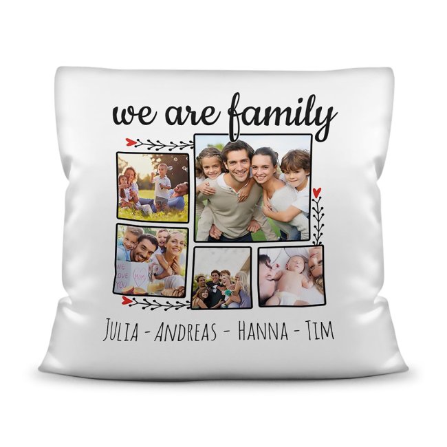 Kissen - We are Family - mit fünf Fotos und Wunschnamen selbst gestalten - inkl. Füllung