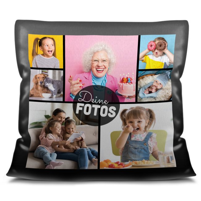Bild von   schwarzes satin kissen mit fotjpg | fotogeschenkideende 🎀 Geschenke mit eigenem Foto Motiv o Text