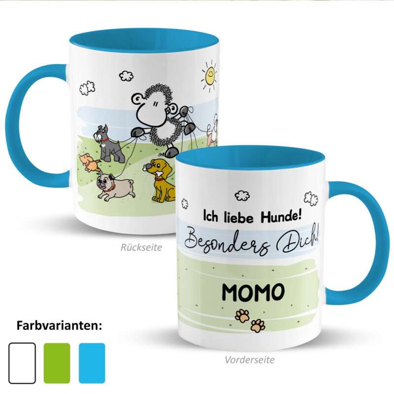 Personalisierbare Tasse »Ich liebe Hunde! ...« mit Name, blau