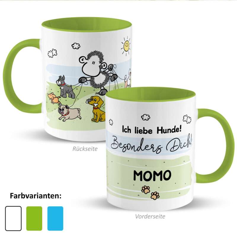 Personalisierbare Tasse »Ich liebe Hunde! ...« mit Name, grün