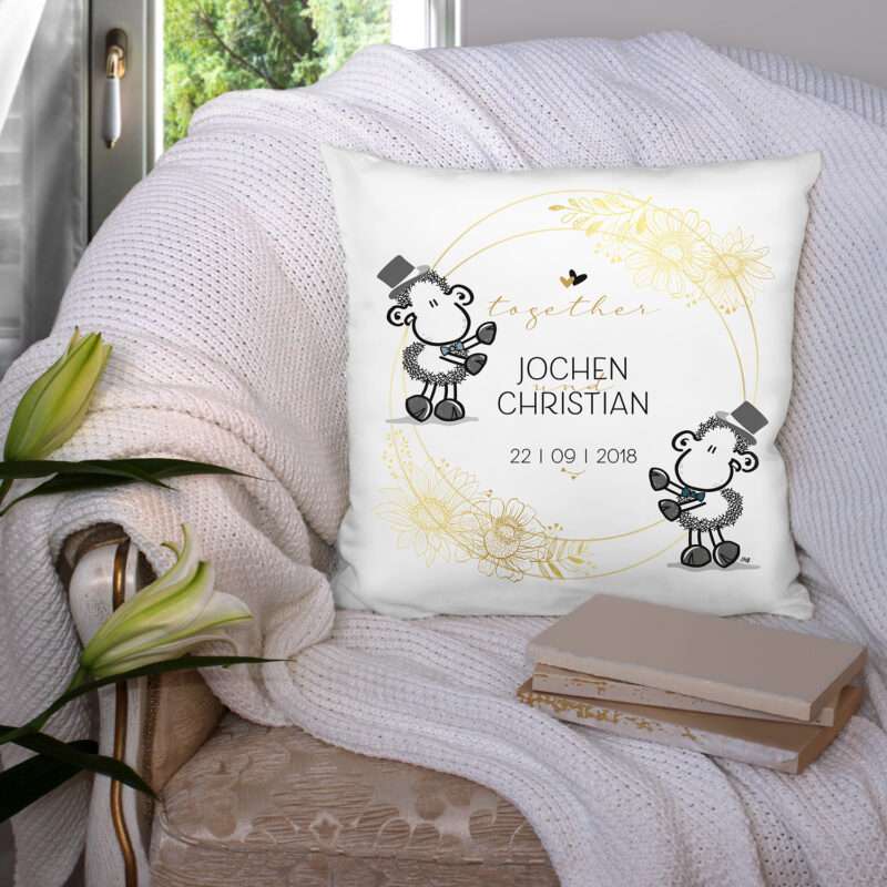 Kissen Hochzeit »Together ...« für Männerpärchen mit Wunschnamen und Wunschdatum, personalisiert, weiß