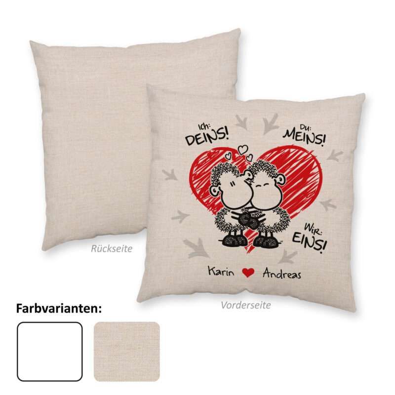 Kissen für Paare »Ich: Deins! Du: Meins! Wir: EINS!« mit Namen des Paares, Canvas-Optik, personalisiert« mit Wunschnamen, Canvas-Optik, personalisiert