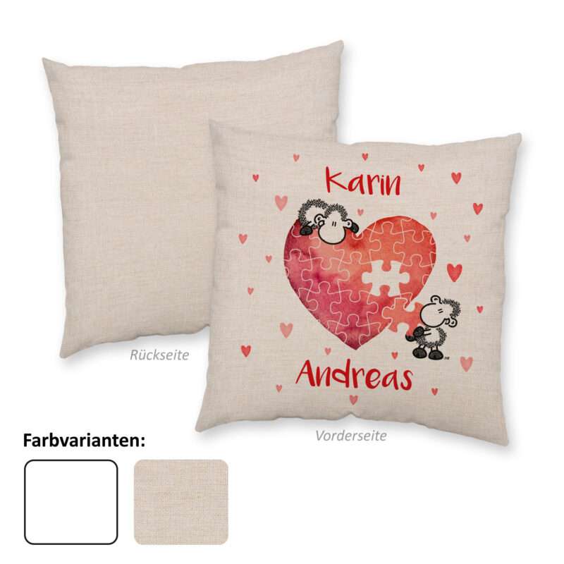 Kissen für Verliebte »Puzzle« mit Wunschnamen, Canvas-Optik, personalisiert